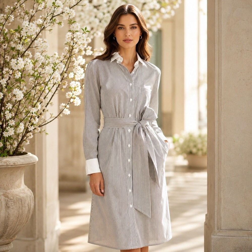 J. Crew Classic Fit Crisp 100% Cotton Poplin Shirt Dress Women Size 10 Pockets
